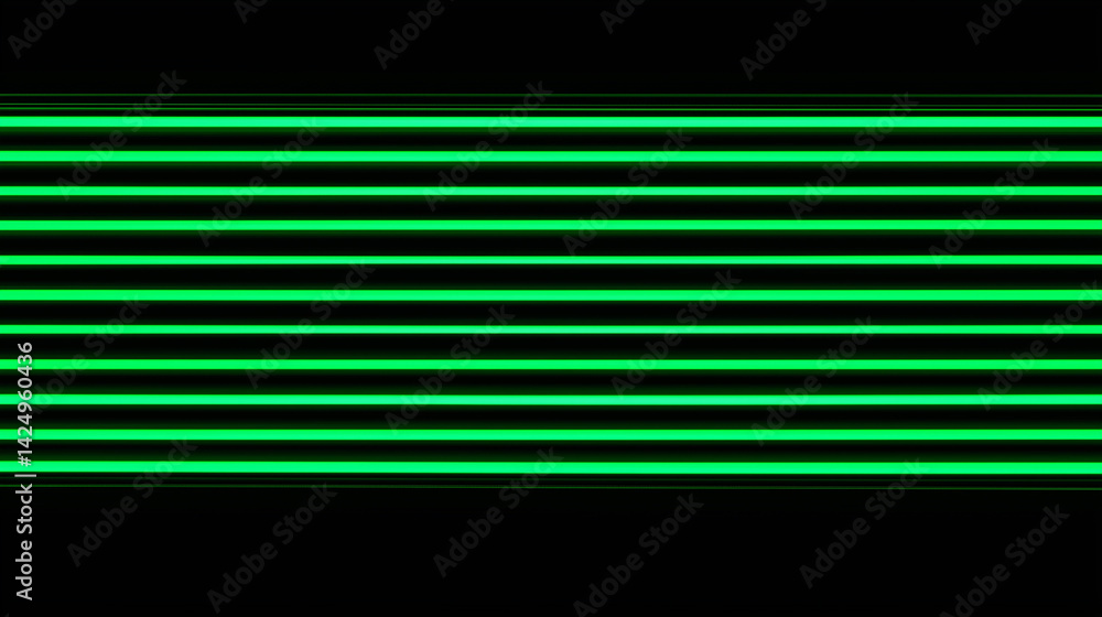 Poster green neon lights creating horizontal lines on black background