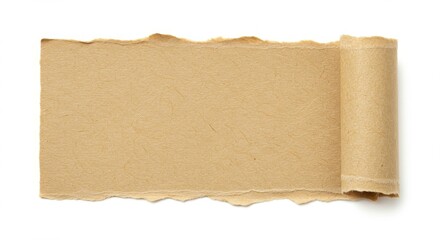 Fototapeta premium Rolled textured paper with rough edges on a white background, cr