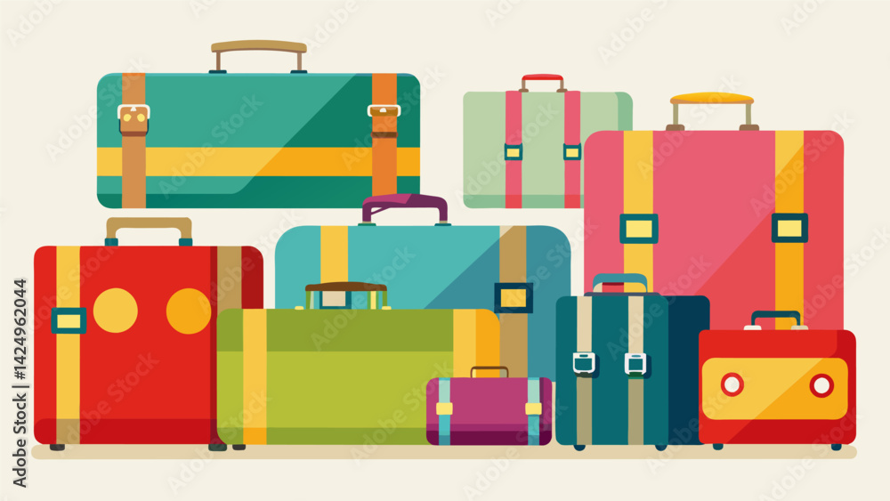 Poster a colorful assortment of retro suitcases from the 1950s each with its own unique pattern.. vector il
