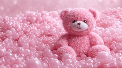 Fototapeta premium Pink teddy bear in a bubble bath