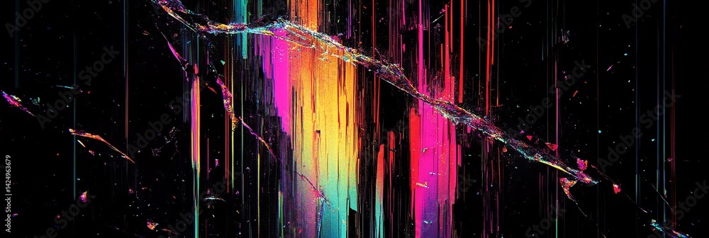 Poster abstract colorful art with pixelated glitch effect on black background