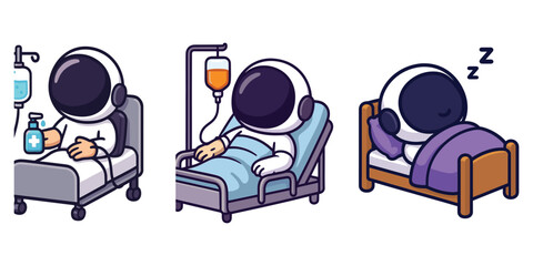 Fototapeta premium Astronaut receiving IV drip and sleeping in hospital bed