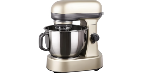 Isolated Photo Of A Gold-Colored Mixer Kitchen Appliance On Transparent Background