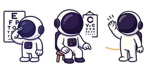 Obraz premium Astronaut doing eye test with chart and pointing