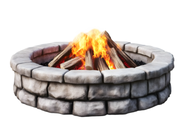 Isolated Photo Of A Campfire With Burning Flames And Stone Ring Background