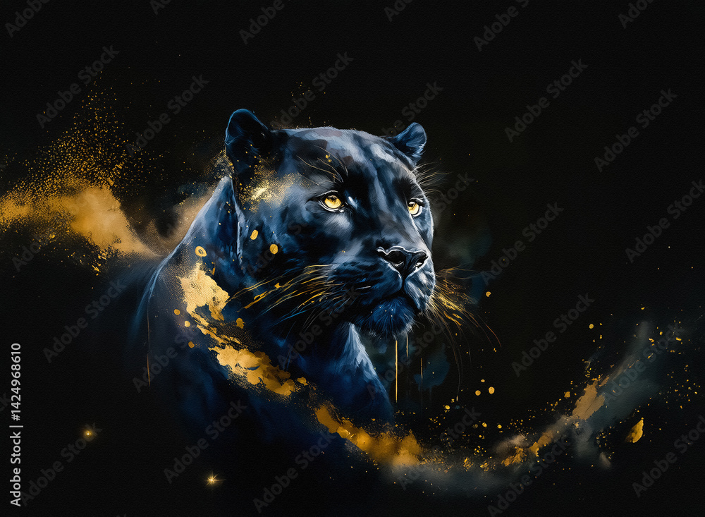 Poster here's a description of the image and the keywords, based on the provided image. a regal black felin