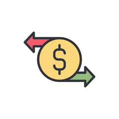 Cash flow colored icons, minimalist vector illustration ,simple transparent graphic element .Isolated on white background