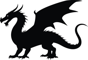 Fototapeta premium Silhouette of a Majestic Dragon With Spread Wings and Sharp Features