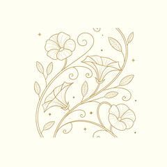 Elegant Floral Line Art with Butterfly – Seamless Decorative Pattern Design