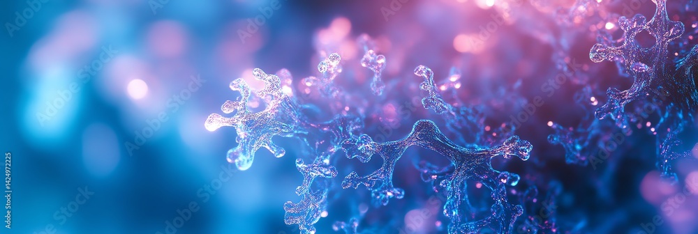 Poster abstract render of interconnected blue and pink network structure