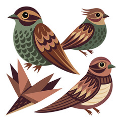 Nightjar birds set shilhotee vector isolated on white background