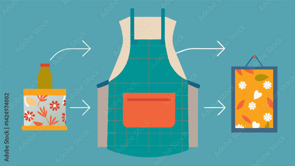 Poster a diy tutorial for turning a vintage linen apron into a trendy halfapron with a modern and vibrant p