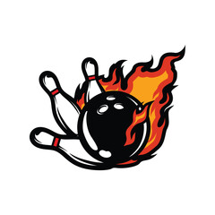 Bowling Fire Strikes logo design vector