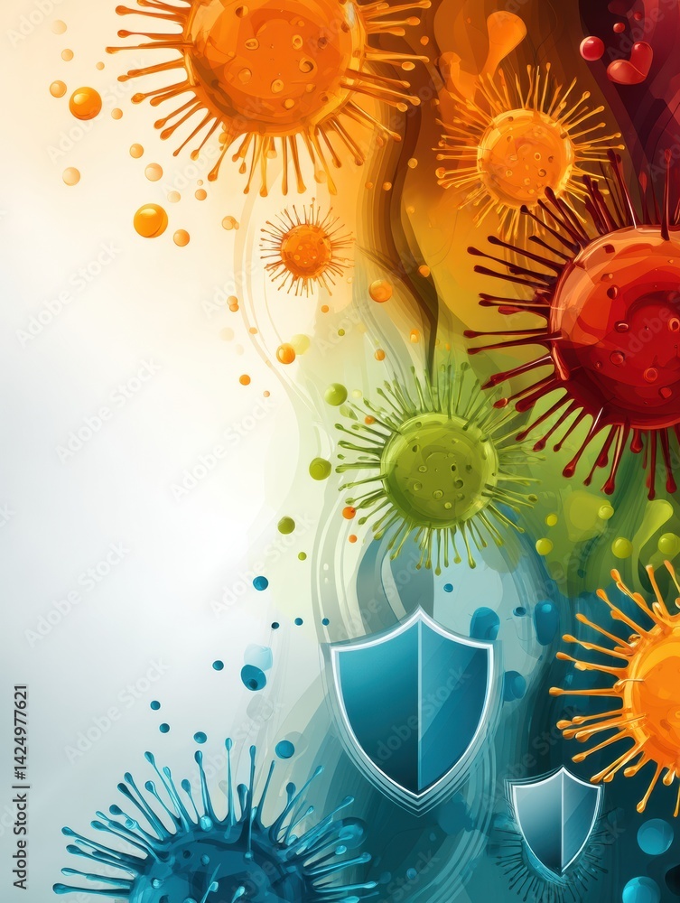 Aufkleber visual representation of a healthy immune system with vibrant colors and shield shapes illustrating 