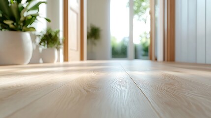 Bright Sunlight Streaming Across Light Brown Luxury Vinyl Plank Floor in Modern Home Interior
