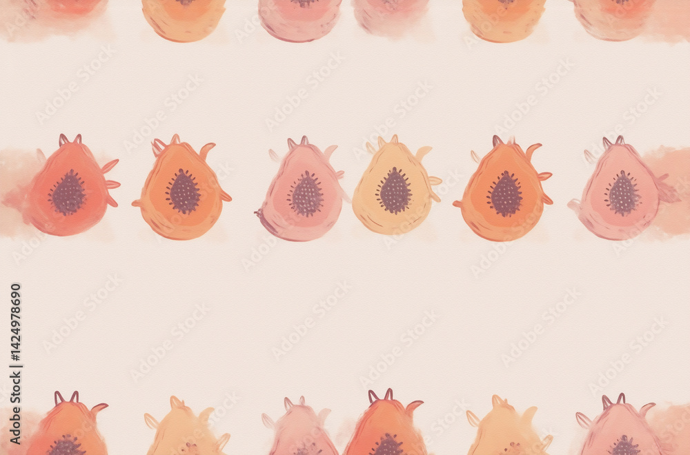 Poster A whimsical digital avatar profile picture featuring a repeating pattern of stylized peach slices in warm coral and orange hues on a pale background.  The design is simple yet eye-catching, perfect fo
