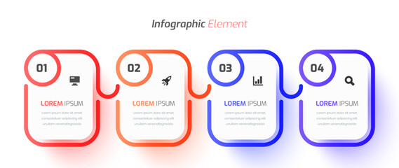 Business Infographic Template Design with Rectangle Label, Icon and 4 Number. Suitable for Process Diagram, Presentations, Workflow Layout, Banner, Flow Chart, Infographic.