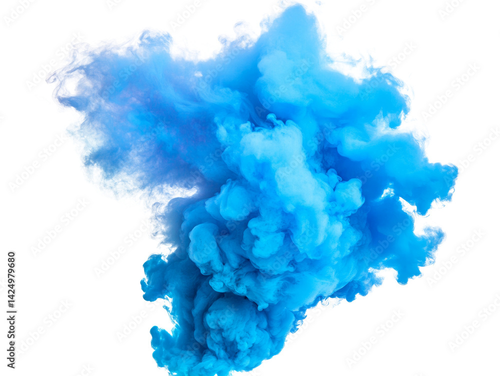 Poster captivating cloud of vibrant azure ink swirling in dark abstract depth