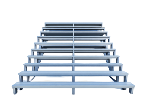 Minimalist tiered bleachers seating structure against pitch black backdrop