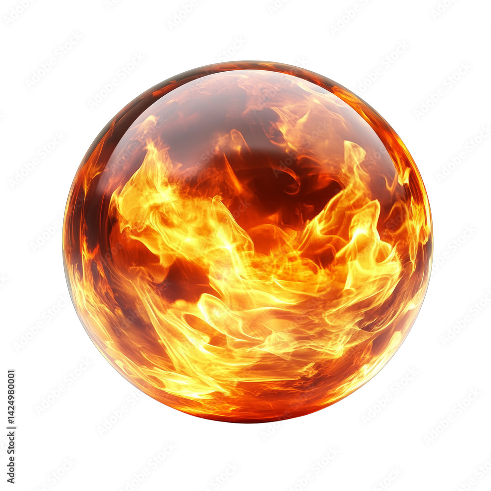 Poster fiery orb of incandescent energy enclosed within a transparent sphere