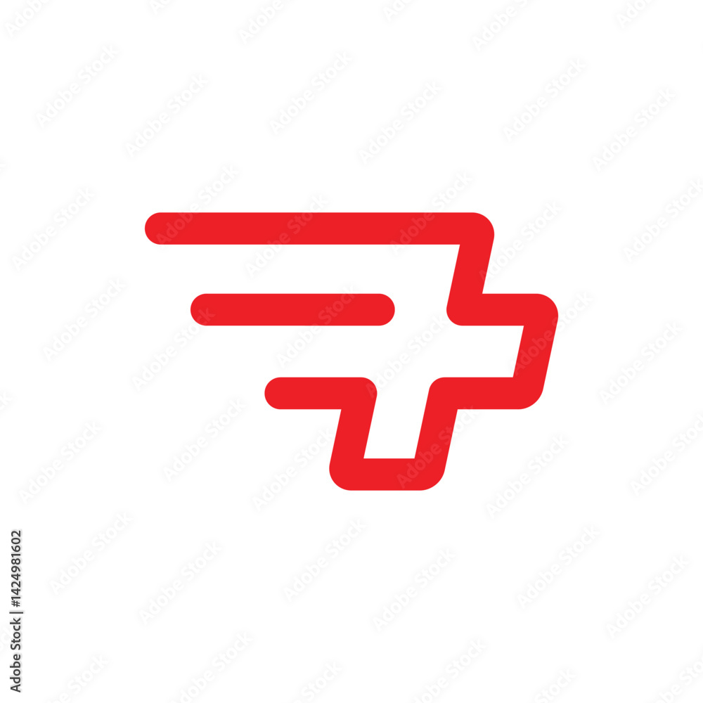 Poster this image is a simple flat icon of a red cross in speedy dash style on a white background