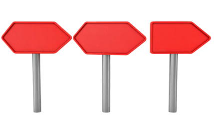 Isolated Three Red Signs On Metal Posts with Transparent Background