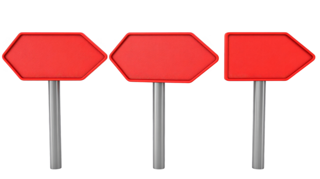 Isolated Three Red Signs On Metal Posts with Transparent Background - Powered by Adobe