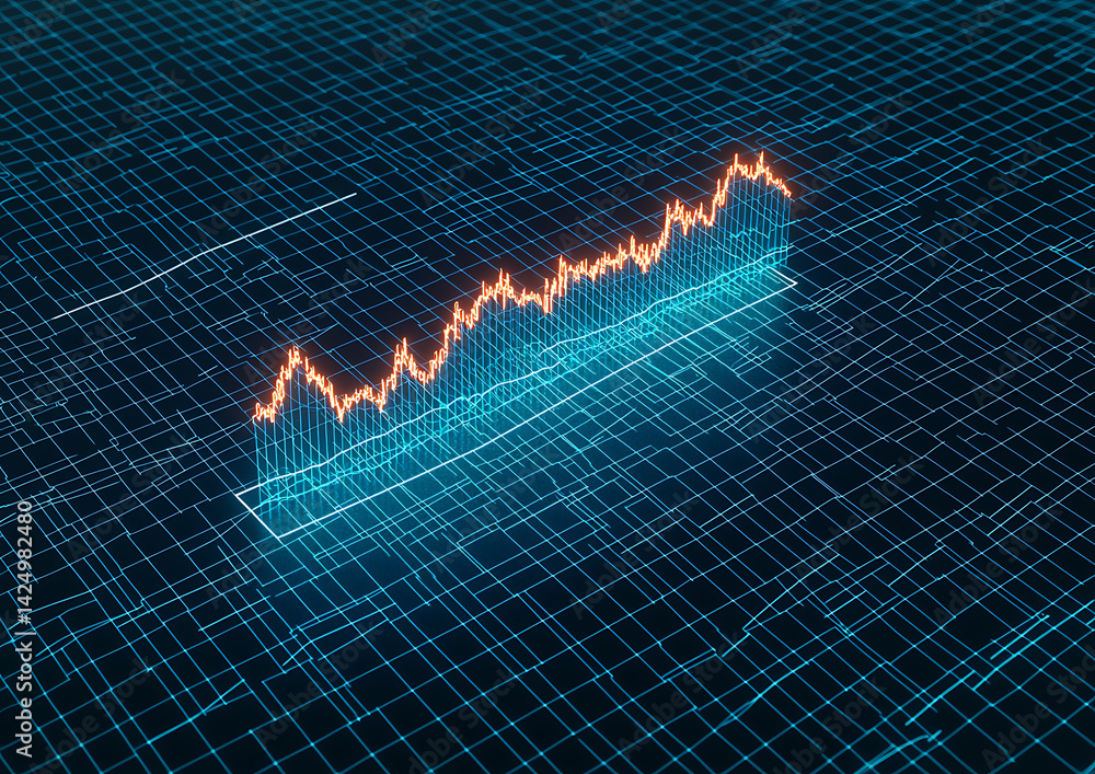 Poster analyzing financial trends through a 3d graph visualization digital environment business insights