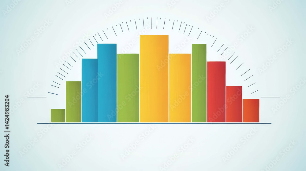 Poster colorful bar graph representing data trends and analysis, showcasing various heights and vibrant col