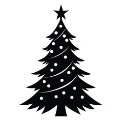 Simple Black and White Christmas Tree Icon with Star