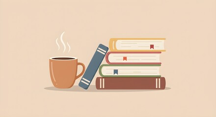 Coffee Mug Next to Books Stack Illustration