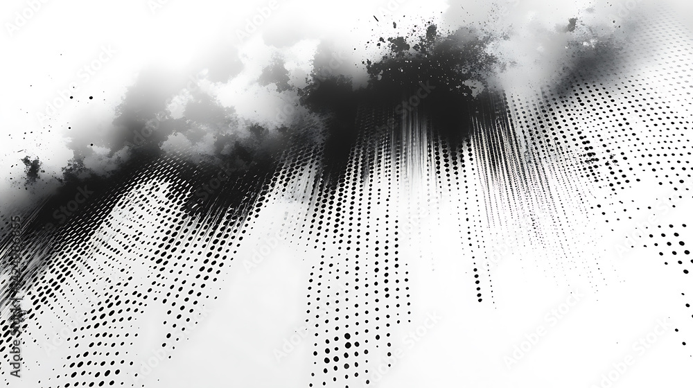 Poster black ink splatter with halftone pattern abstract grungy vector background isolated on white