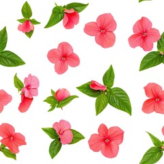 Blooming Impatiens Flowers Seamless Pattern Fresh Pink and Green Design