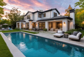 A modern home in Beverly Hills with a large backyard and pool