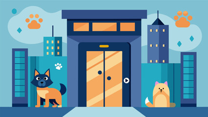 Obraz premium A petfriendly hotel features biometric elevators and hallways to allow guests and their furry companions easy and secure access.. Vector illustration