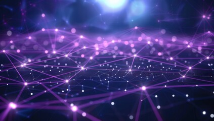 Obraz premium A colorful image of a network of lines and dots, with a purple background