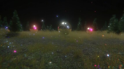 Mysterious sphere in a magical forest at night