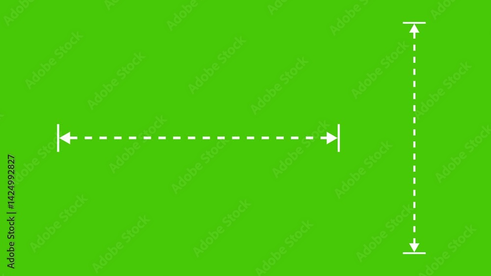 Fototapete 2d measurement arrows icon animation with dotted lines on green screen background | vertical and hor