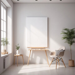 blank canvas pristine white room minimal interior mockup scene perfect for art display product template background modern clean design premium image stock photo