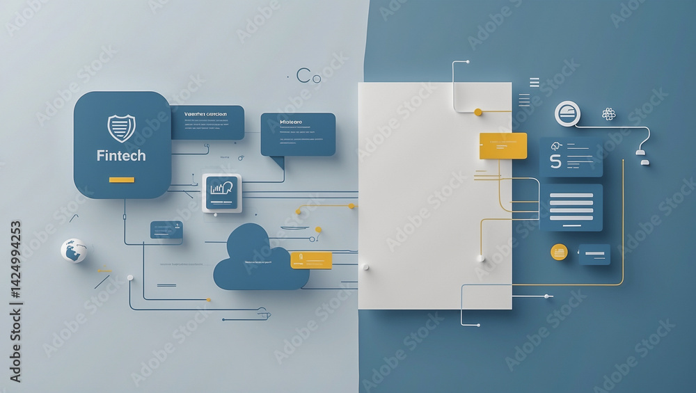 Poster abstract fintech concept with cloud and graphs