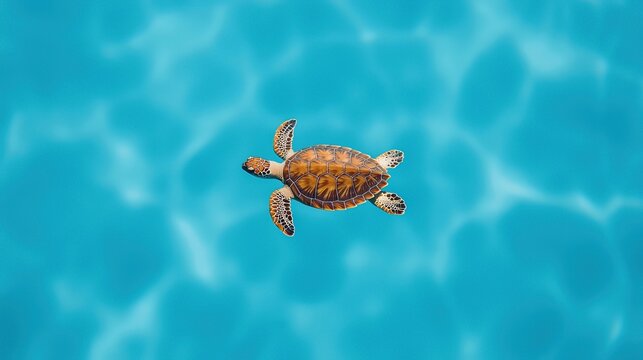 A serene sea turtle glides gracefully over clear turquoise waters, showcasing its intricate shell patterns and peaceful nature.