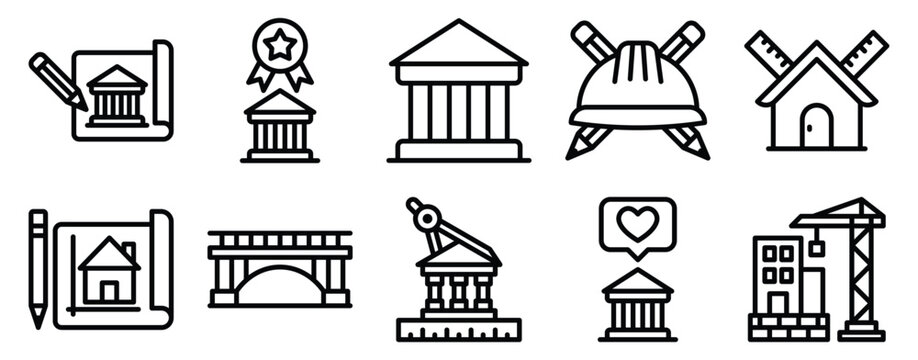 Architecture Day Icon Set Line Style Collection representing architectural design and innovation suitable for events educational materials and professional showcases in architecture
