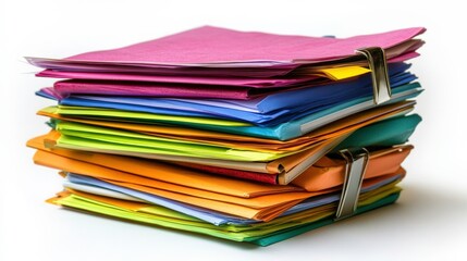 Colorful Stack of Documents on a White Background