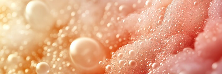 Fototapeta premium Close-up of Peach Texture with Shimmering Water Droplets and Light Reflection