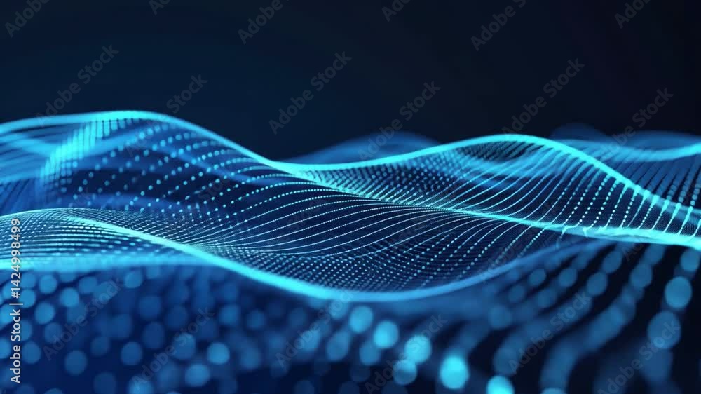 Poster abstract digital waves blue lines and dots flowing through modern technology and data innovation