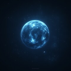 Obraz premium Glowing blue planet in dark space with moons