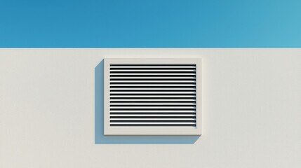A modern air vent mounted on a light-colored wall against a clear blue sky, showcasing minimalistic design and clean lines.