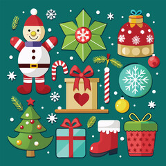 Fototapeta premium Flat Design Christmas Icons Collection Festive Holiday Cheer