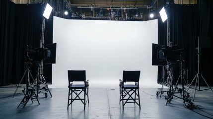 Empty Studio Space for TV Production with White Background