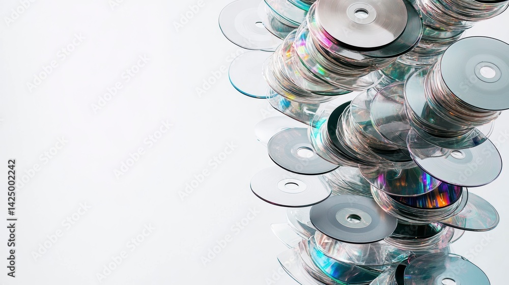 Aufkleber stack of cds and dvds falling against a white background.